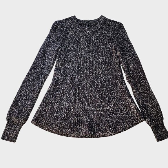 Athleta Sierra Crew Womens Sweater Black & White Flared Hem Wool Blend XXS - Picture 1 of 5